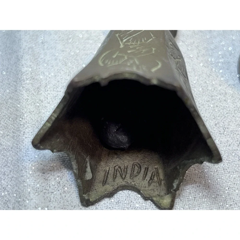 1 CLAW AND 2 BRASS HAND ETCHED BELLS FROM INDIA ALL ARE 2